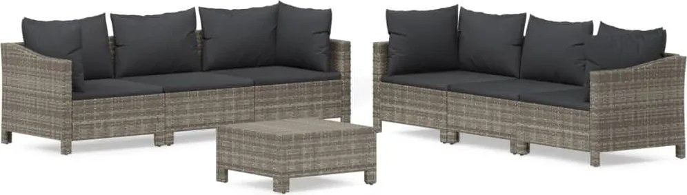 vidaXL Set mobilier de grădină cu perne, 7 piese, gri, poliratan