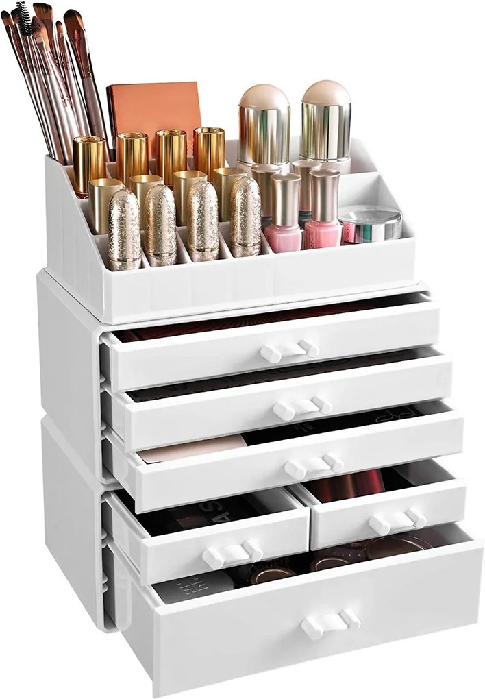 Organizator cosmetica/machiaj cu 6 sertare Alb