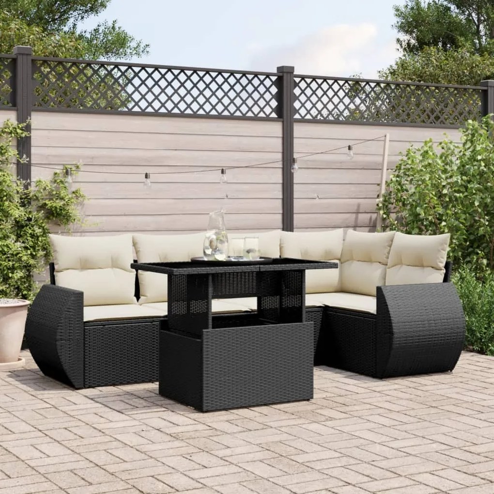 vidaXL Set mobilier de grădină cu perne, 6 piese, negru, poliratan