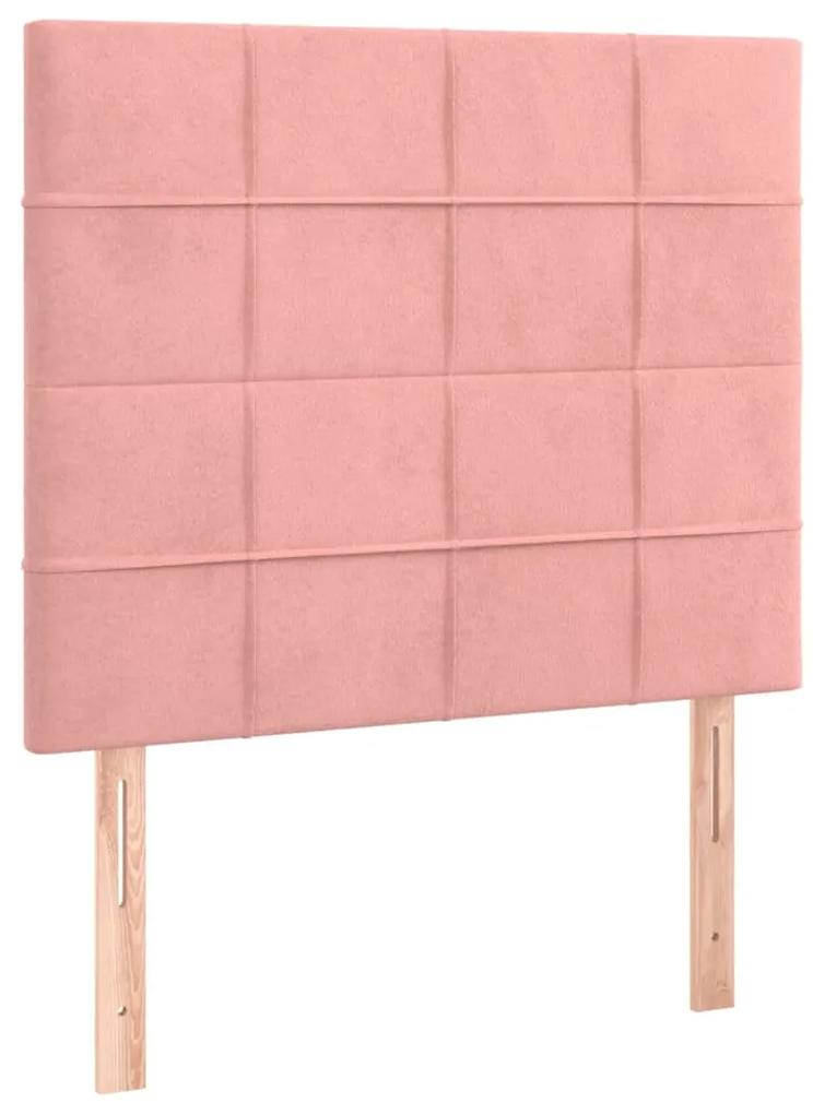 Pat box spring cu saltea, roz, 90x200 cm, catifea Roz, 90 x 200 cm, Cu blocuri patrate