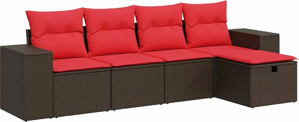 vidaXL Set canapele de grădină cu perne, 5 piese, maro, poliratan
