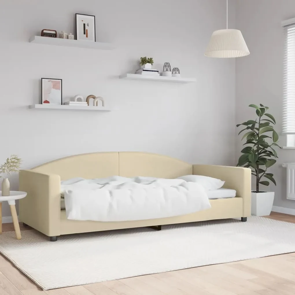 354115 vidaXL Pat de zi, crem, 90x200 cm, material textil