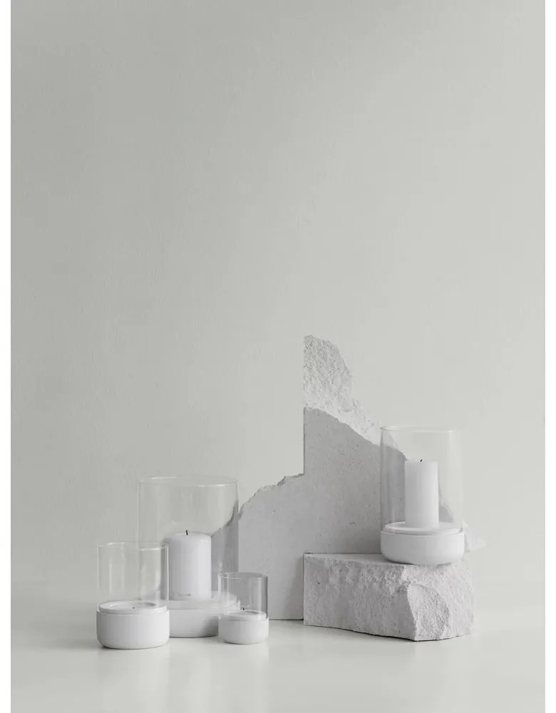 Set 2 sfeșnice din sticlă cu bază din beton Blomus Calma, gri