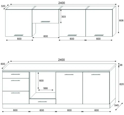 Mobilă de bucătărie CELESTE 240 cm, alb lucios