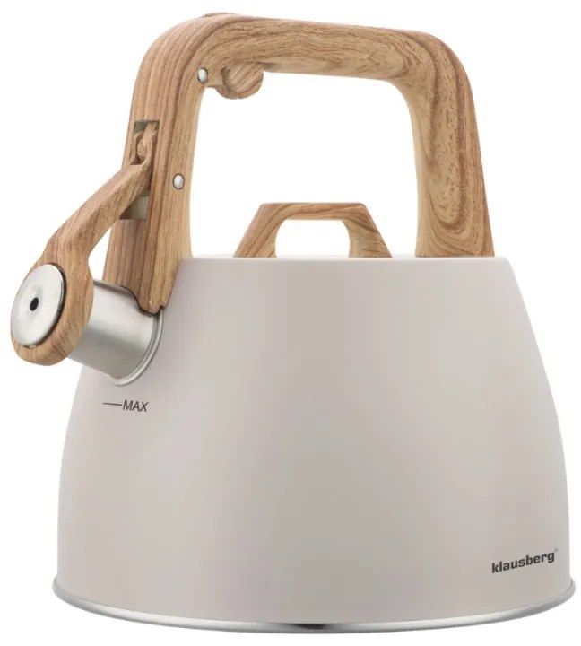 Ceainic cu fluier Klausberg KB-7917, 2,5 l, Maner izolat termic, Inductie, Bej