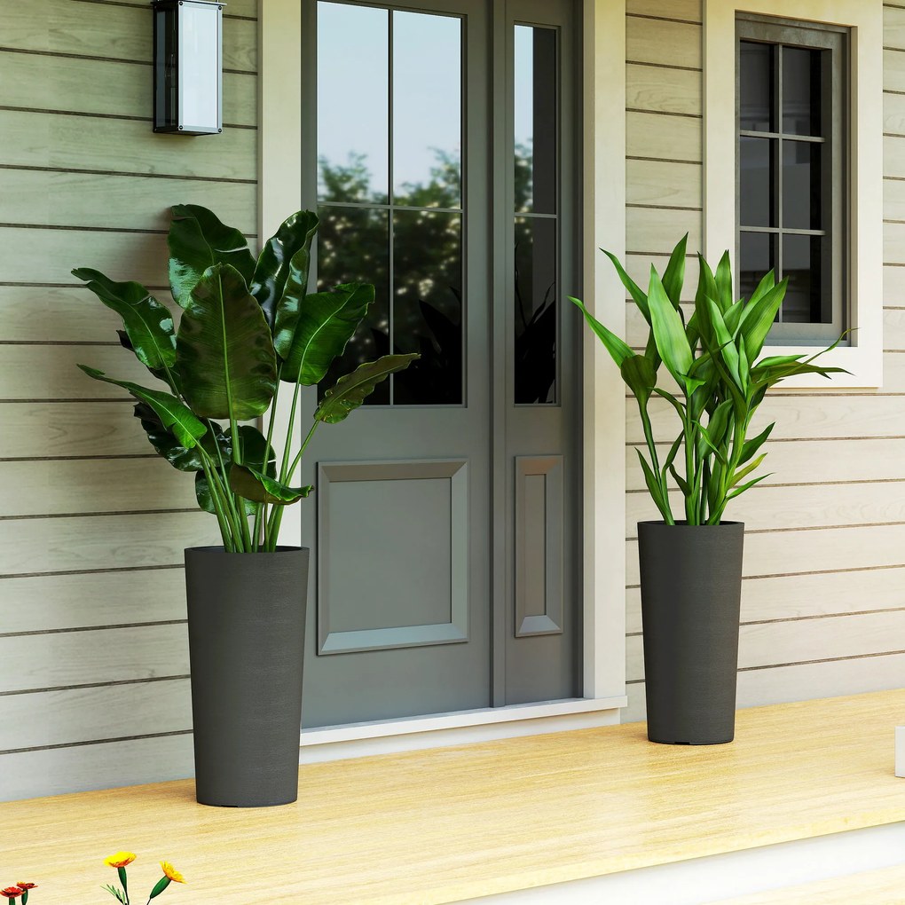 Outsunny Set de 2 ghivece stivabile, ghiveci cu găuri 35x35 cm, rotund, Gri închis | Aosom Romania