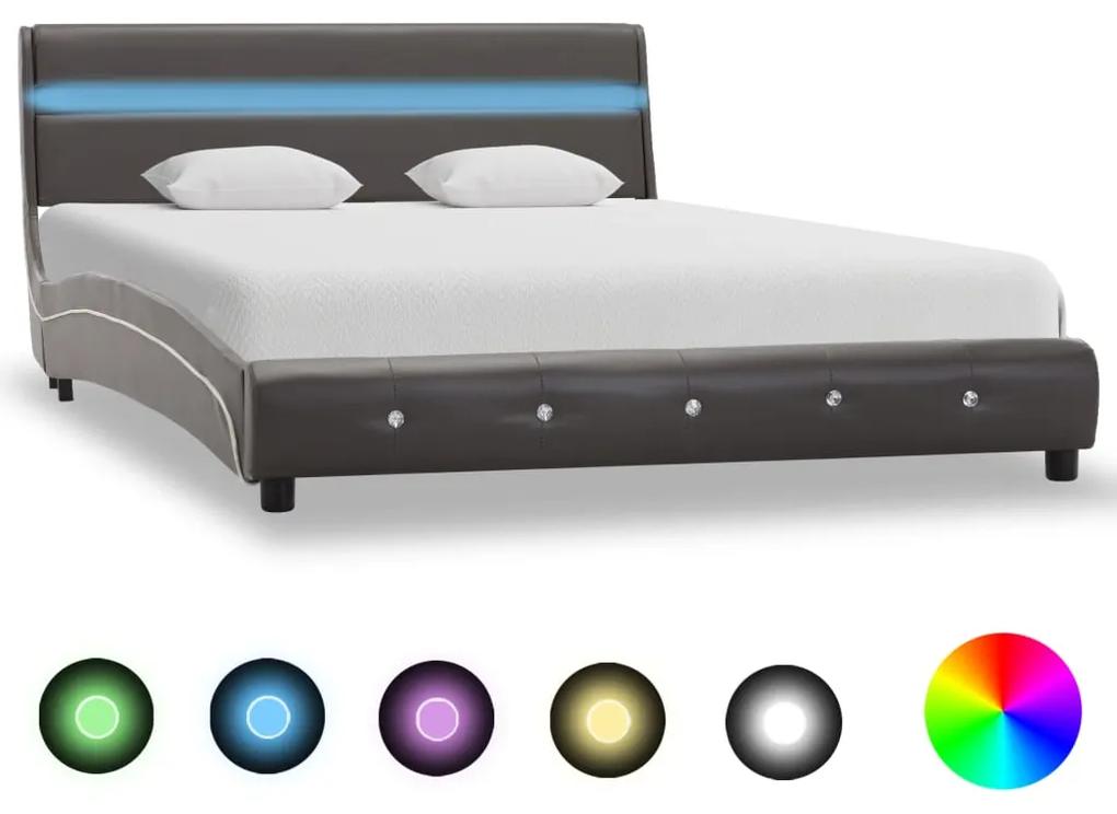 280339 vidaXL Cadru de pat cu LED, gri, 140 x 200 cm, piele artificială
