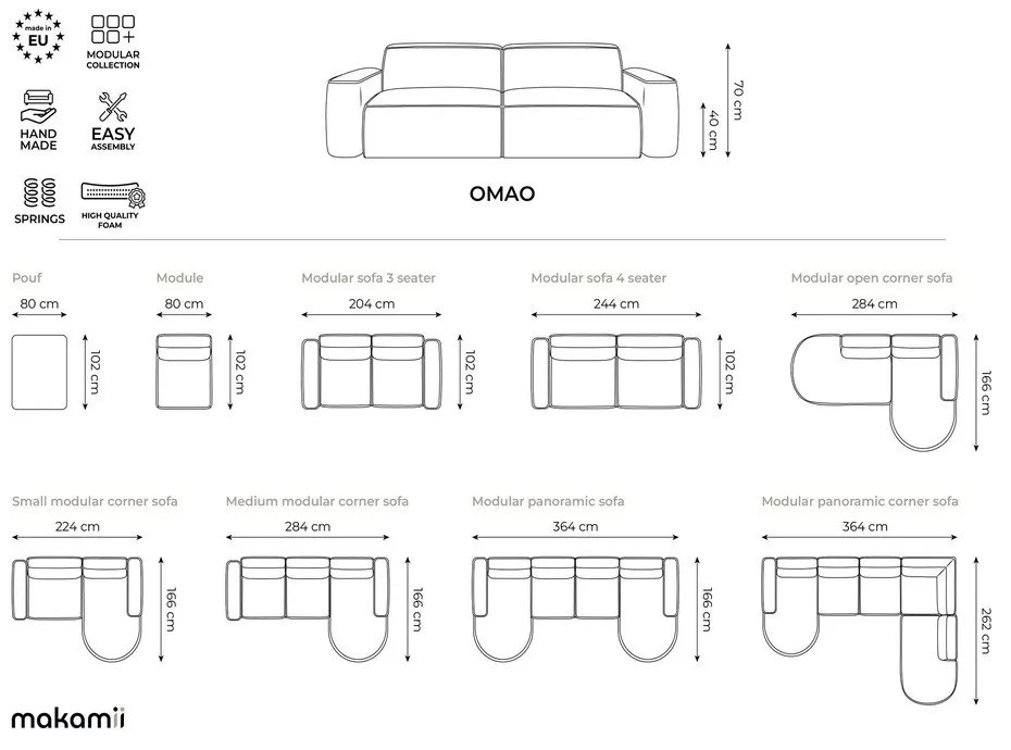 Canapea gri deschis cu tapițerie din chenille 244 cm Omao – Makamii
