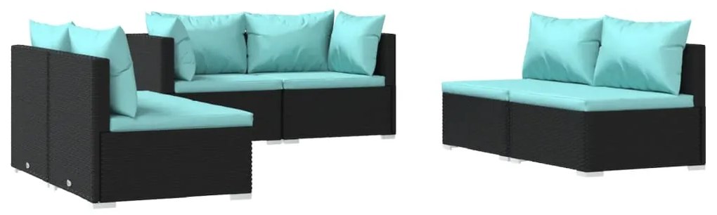 3102209 vidaXL Set mobilier de grădină cu perne, 6 piese, negru, poliratan