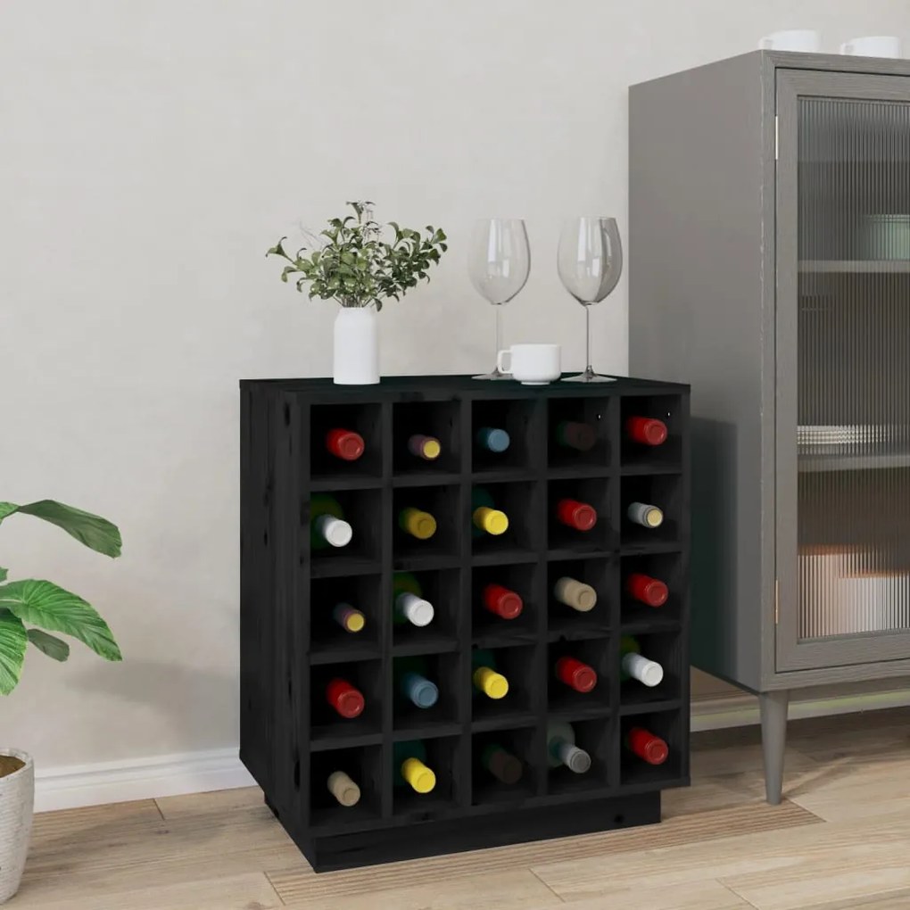 vidaXL Dulap de vinuri, negru, 55,5x34x61 cm, lemn masiv de pin