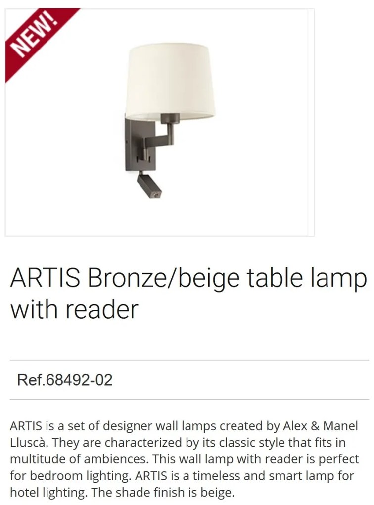 Aplica cu reader LED stil clasic design elegant ARTIS bronz/bej