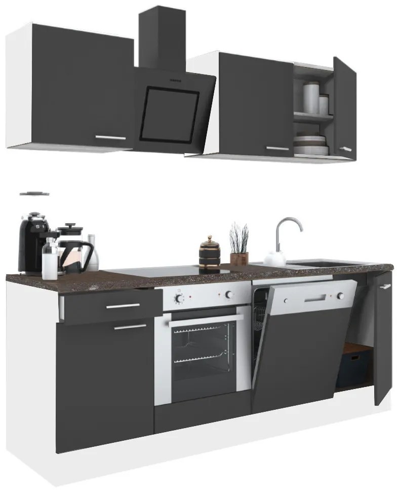 Mobilă de bucătărie Yorki 220, corp alb, față antracit satinat, element inferior cuptor