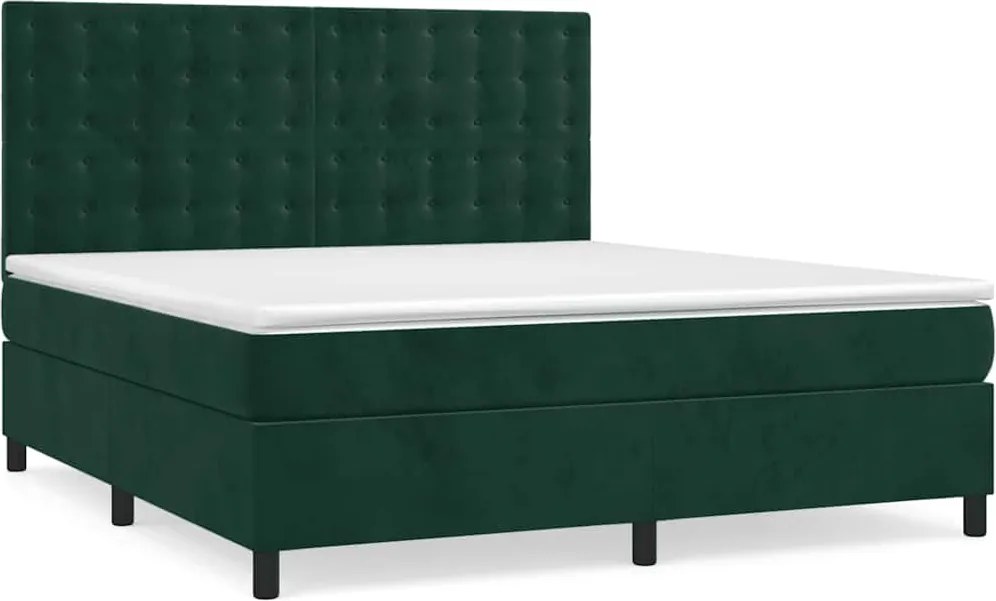 vidaXL Pat box spring cu saltea, verde închis, 180x200 cm, catifea