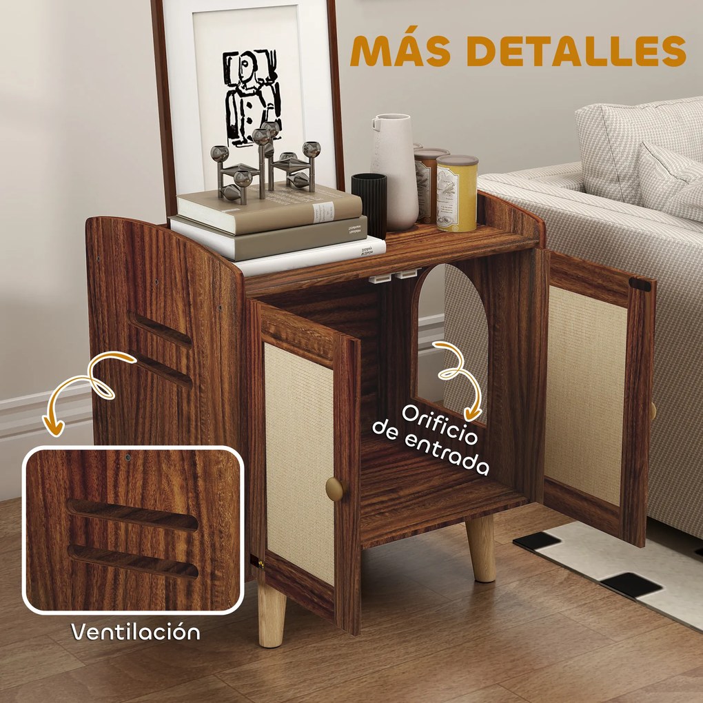 PawHut Mobilier nisip pentru pisici masă auxiliară cu uși cu covorașe din sisal pentru salon dormitor 55x43x59,6 cm Măsliniu | Aosom Romania