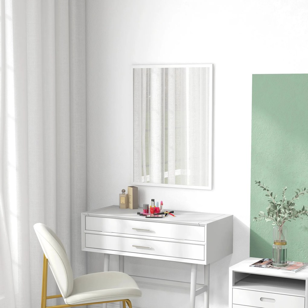 HOMCOM Oglindă de perete rectangulară 60 x 80 cm, ramă din MDF, ideală pentru baie, sufragerie sau dormitor, alb | Aosom Romania