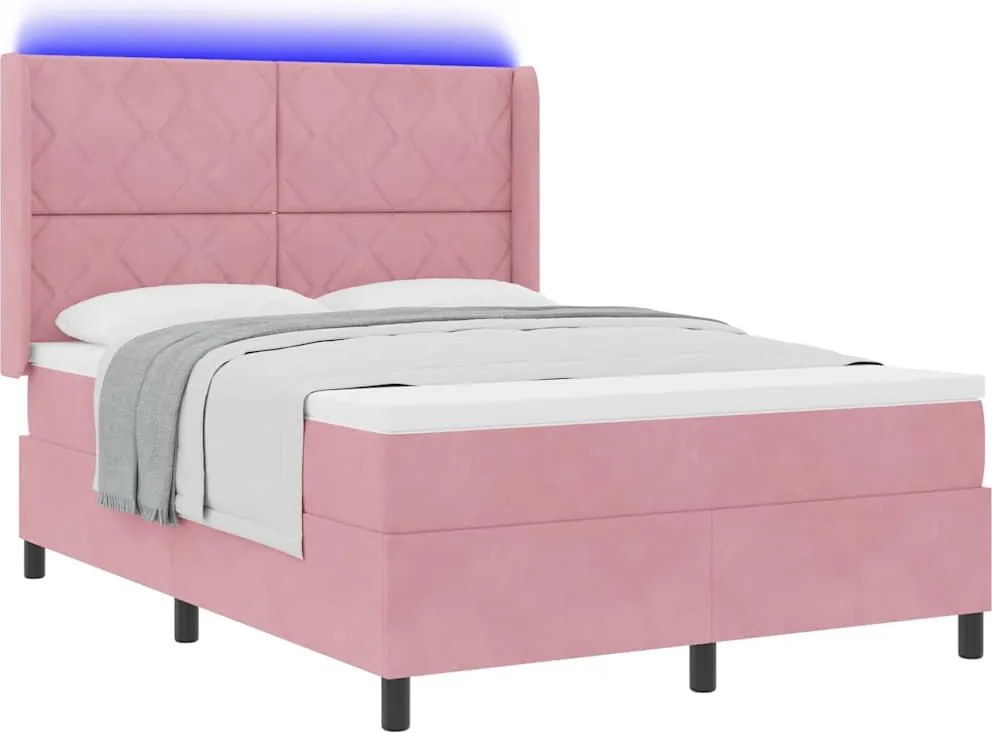 vidaXL Pat cu arcuri cu saltea cu led Roz 160 x 200 cm Catifea