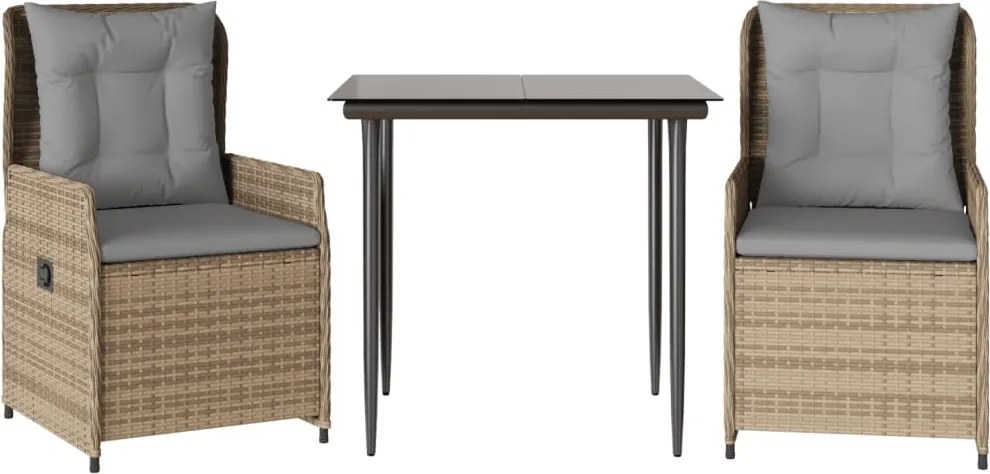 vidaXL Set mobilier de grădină cu perne, 3 piese, bej, poliratan