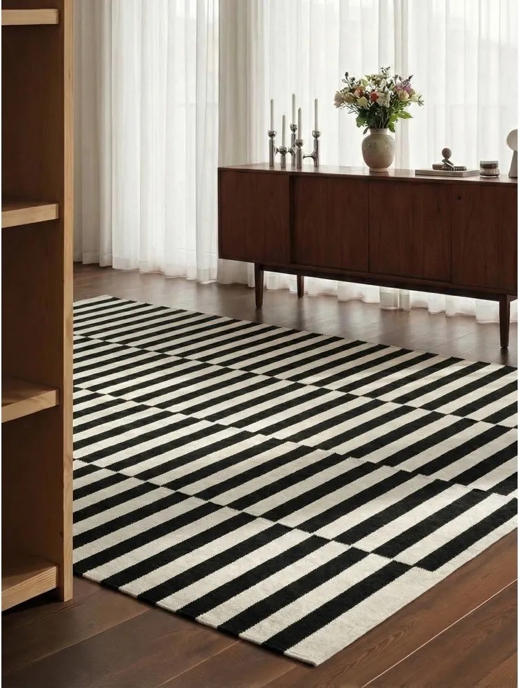 Covor negru-alb reversibil/țesut manual din lână 200x300 cm Donna – Hanse Home