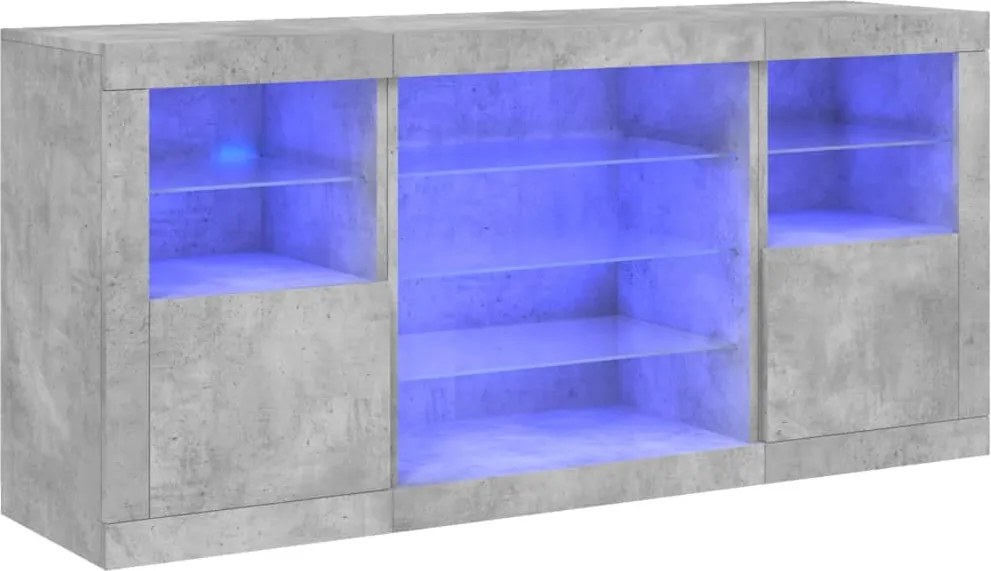 vidaXL Servantă cu lumini LED, gri beton, 142,5x37x67 cm