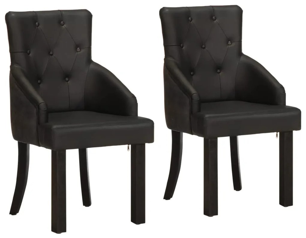 vidaXL Scaune de bucătărie, 2 buc., negru, piele naturală de capră