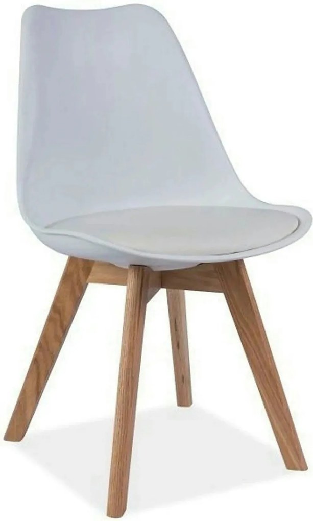 Scaun KRIS, alb/stejar, polipropilena/piele ecologica/lemn, 49x43x83 c