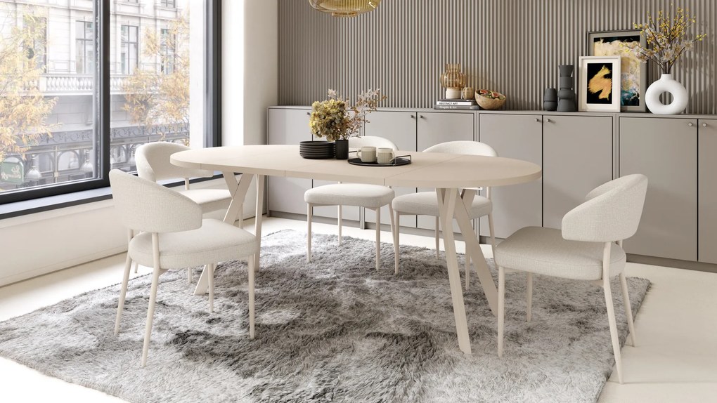 Mazzoni ALDO Bej/picioare bej - MASĂ ROTUNDĂ STIL LOFT PENTRU SALON/SUFRAGERIE EXTENSIBILĂ CU PICIOARE ÎN FORMĂ DE "Y"
