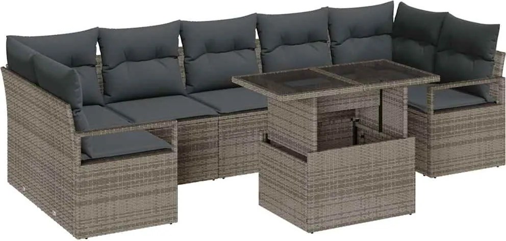 vidaXL Set de canapele pentru grădină cu pernă 8 pcs Gri poliratan