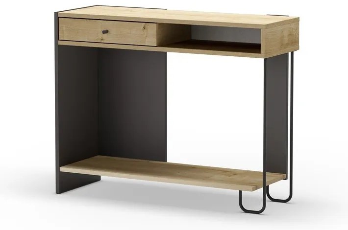 Masă consolă neagră/în culoare naturală cu blat cu aspect de lemn de stejar 35x100 cm Saturne – Marckeric