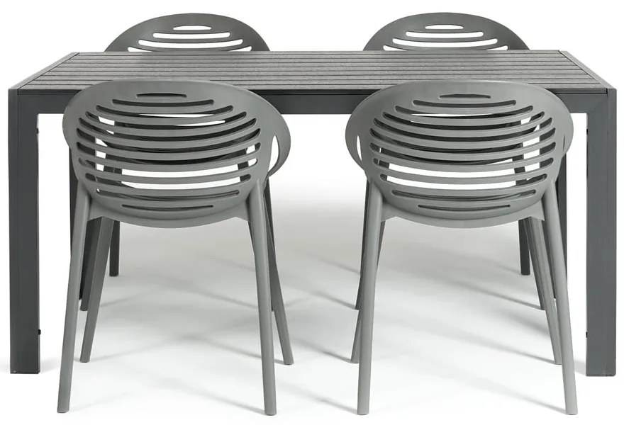 Set mobilier de grădină pentru 4 persoane cu scaune gri Joanna și masă Viking, 90 x 150 cm
