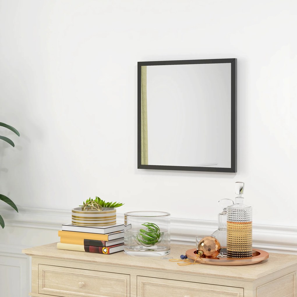 HOMCOM OGLINDĂ MURALĂ PĂTRATĂ 50 x 50 cm, cadru din lemn negru, ideală pentru baie, living sau dormitor | Aosom Romania