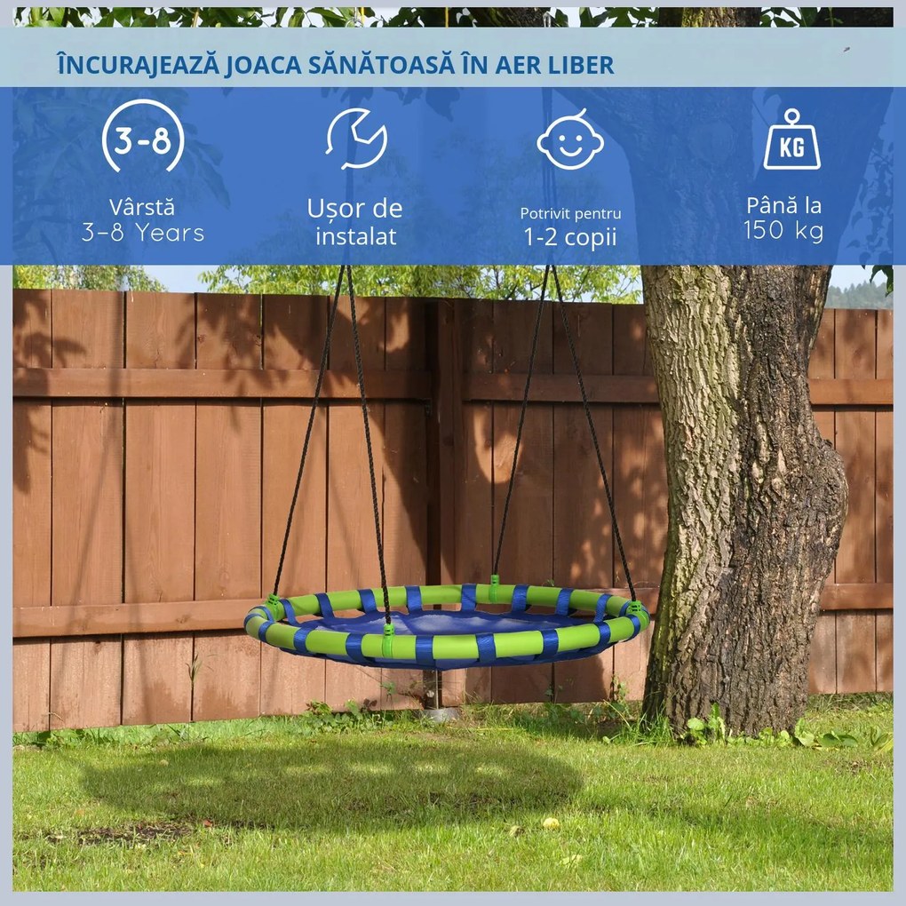 Outsunny Leagăn de Grădină pentru Copii 3-8 Ani, Ø100cm, Frânghii Reglabile, Albastru, Siguranță Maximă | Aosom Romania