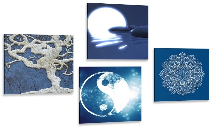 Set tablouri Feng Shui în design albastru
