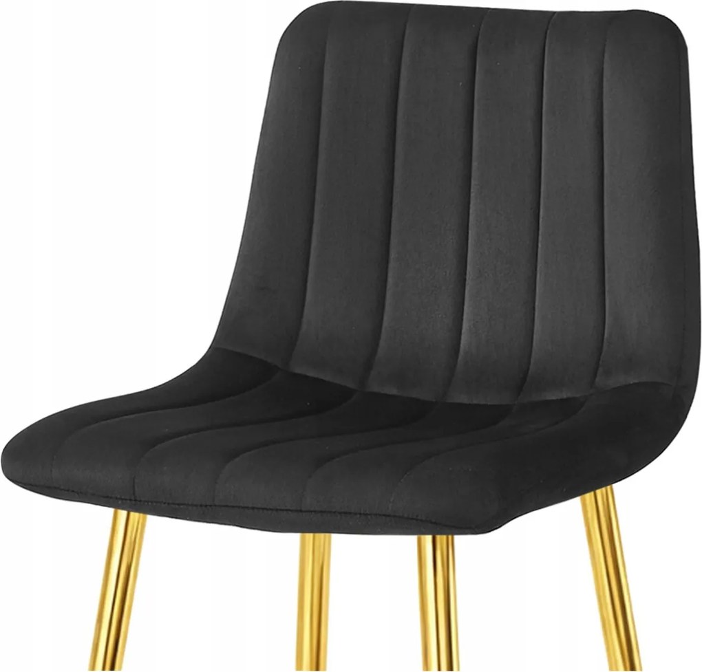 Scaun de bar POZZA VELVET cu picioare aurii, neagra