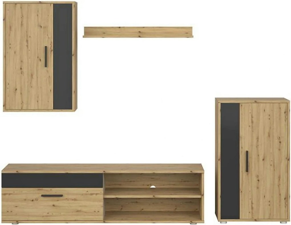 Mobilier living BENSON, stejar artisan/negru, PAL