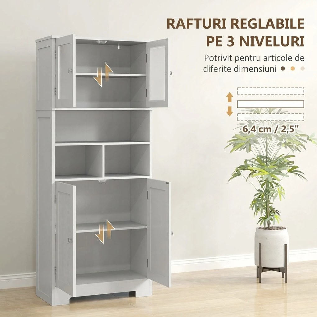 HOMCOM Dulap de Bucătărie cu 2 Dulapuri, 3 Compartimente și Rafturi Reglabile Alb | Aosom Romania