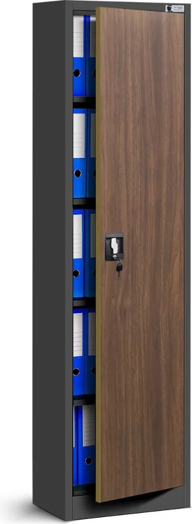 Dulap metalic cu o singură ușă Alex antracit-nuc (45x185 cm)