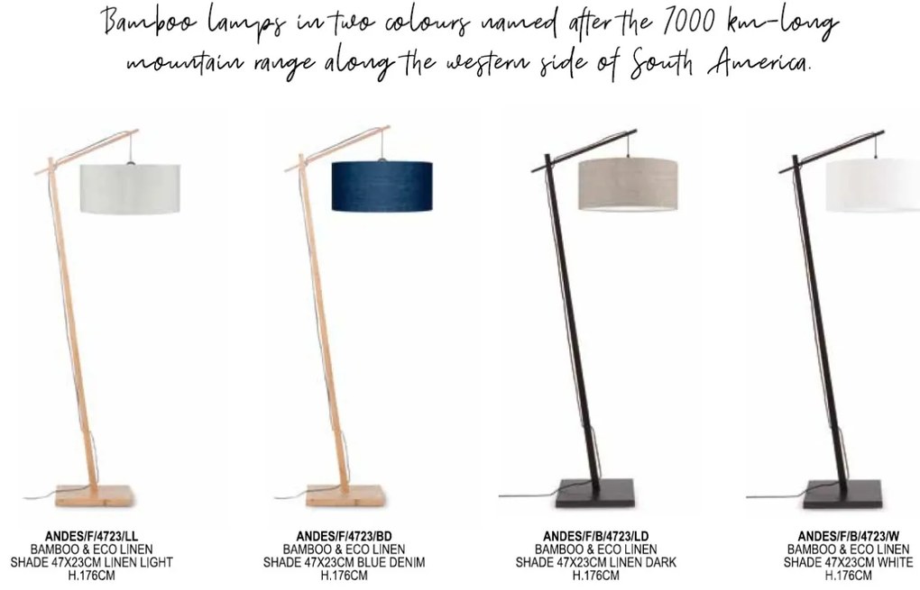 Lampadar din bambus si abajur din tesatura in, Andes negru/ alb
