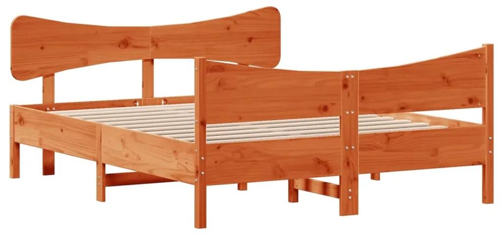 3216380 vidaXL Cadru de pat cu tăblie, maro ceruit, 150x200 cm, lemn masiv pin