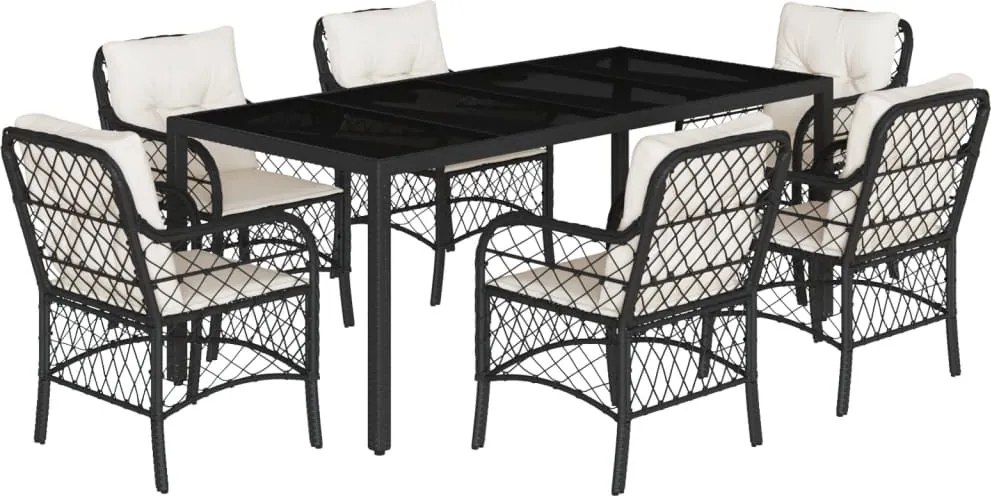 vidaXL Set mobilier de grădină cu perne, 7 piese, negru, poliratan
