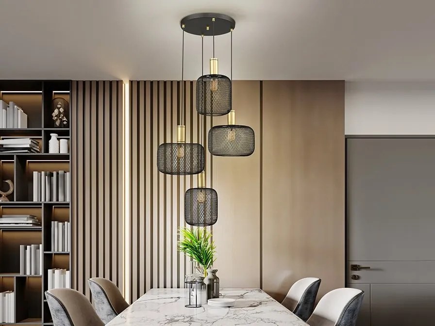Lustra suspendata design decorativ modern Osiris 4 auriu/negru