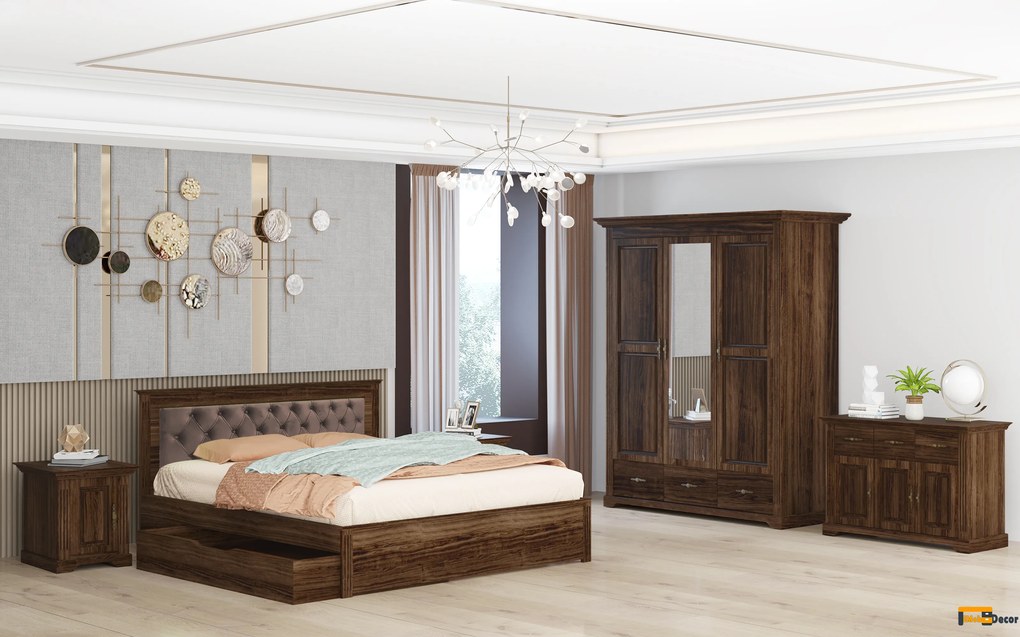 Dormitor Louis velvet, lemn masiv tei