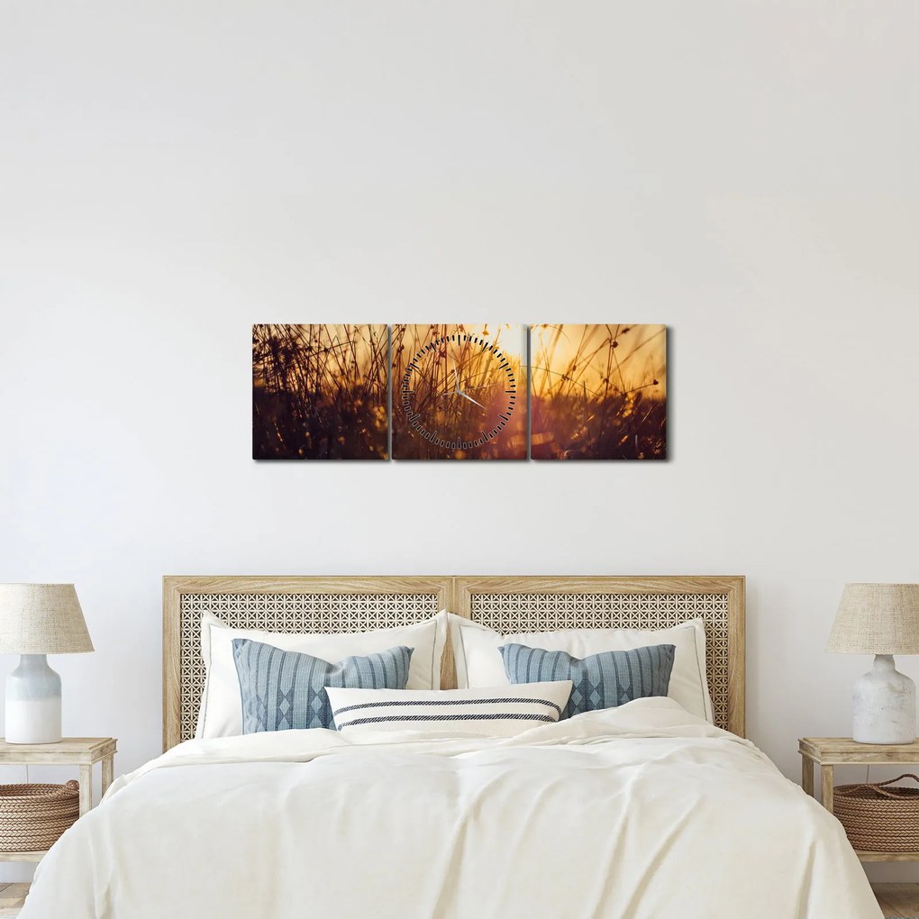 Tablou - Câmp la apus de soare (cu ceas) (90x30 cm)