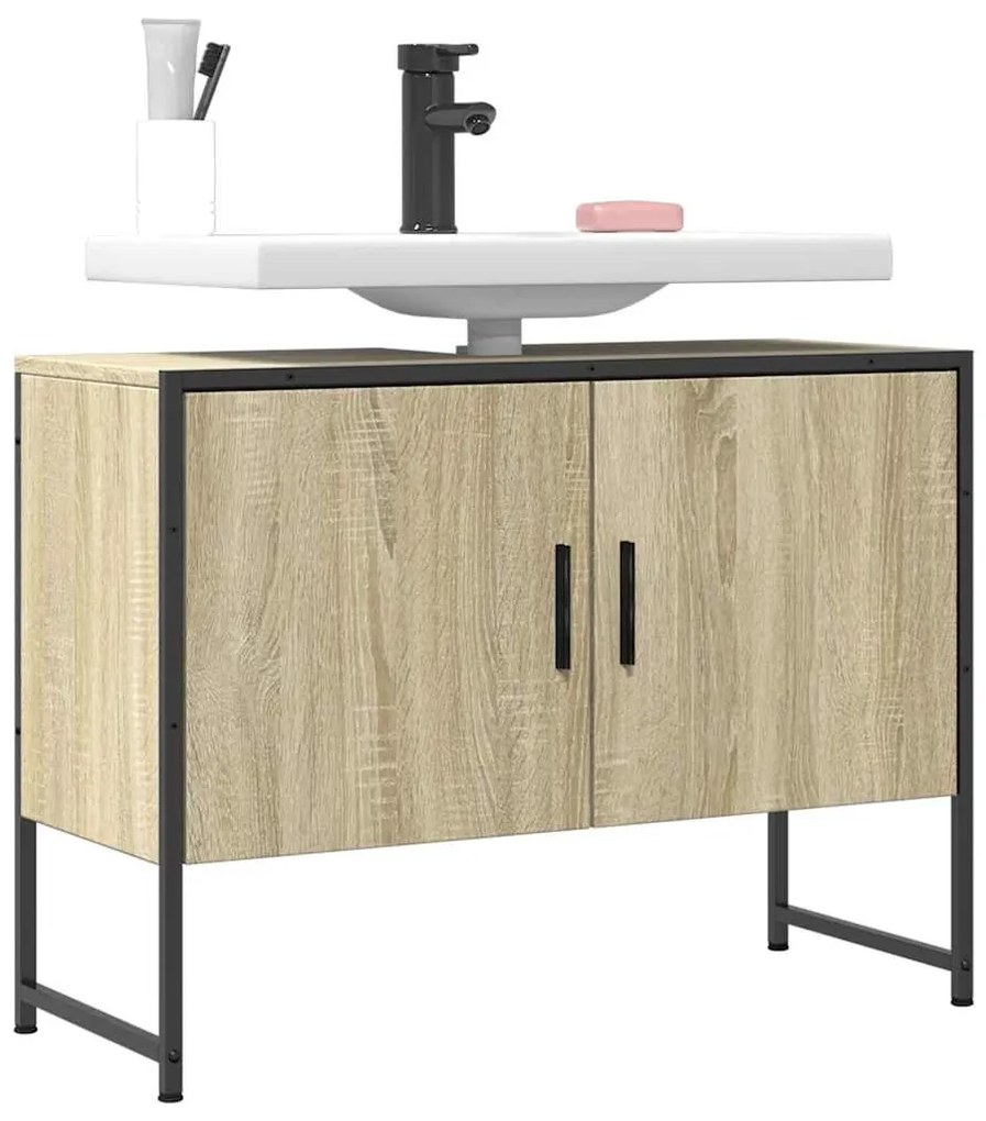 vidaXL Dulap chiuveta de baie, stejar sonoma, 80x33x60cm lemn compozit