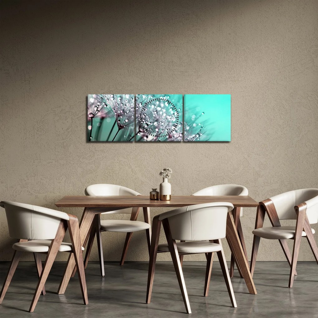 Tablou - planta cu rouă (cu ceas) (90x30 cm)