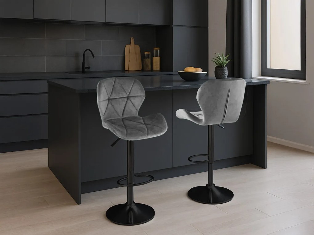 Scaun de bar cu picior negru WEST VELVET, gri