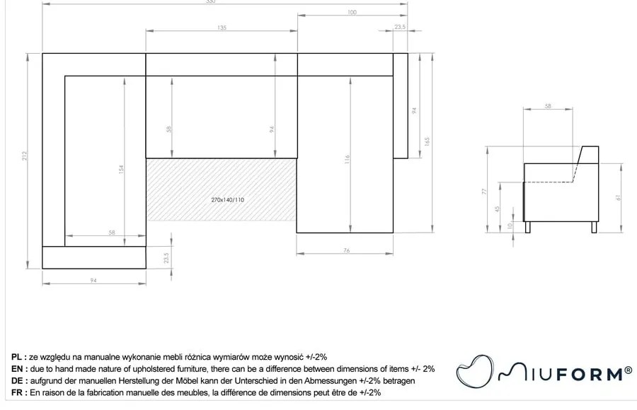 Colțar bej extensibil/cu spațiu de depozitare (cu colț pe partea stângă/în formă de "U") Classy Sophie – Miuform