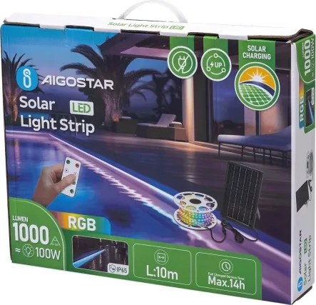 Bandă LED RGB solară dimabilă LED/10W/3,2V 10 m IP65 + telecomandă