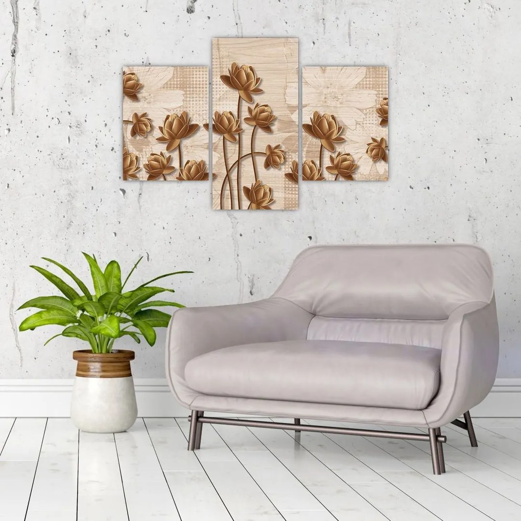 Tablou cu abstracția florilor - maro (90x60 cm)