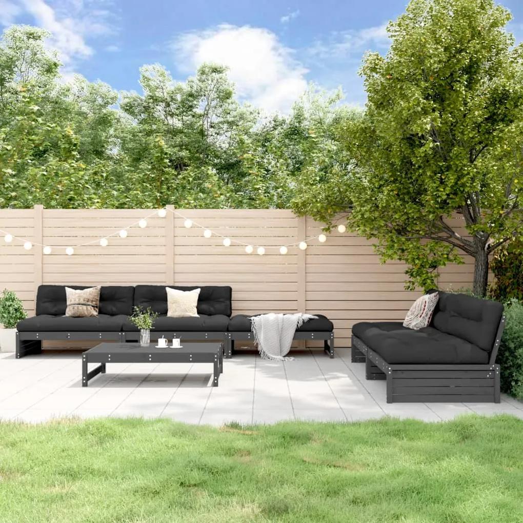 3186125 vidaXL Set mobilier relaxare grădină&perne 6 piese gri lemn masiv pin