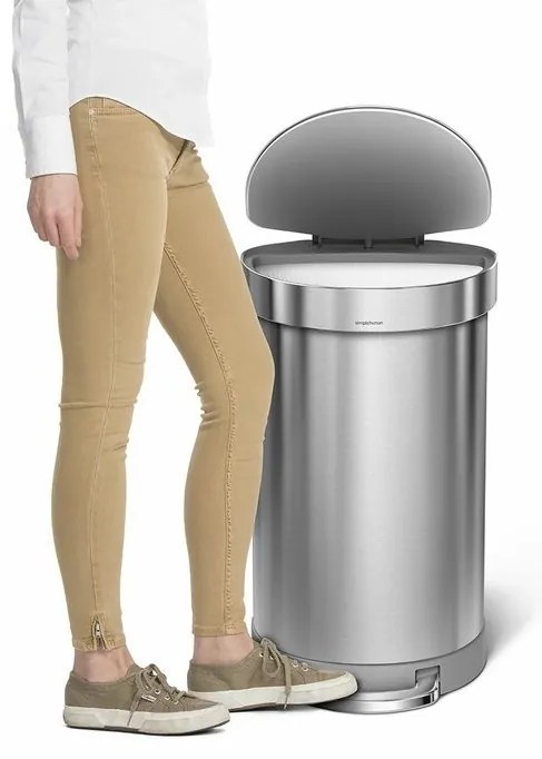 Coș cu pedale semi-rotund 45 l, oțel mat, oțel inoxidabil